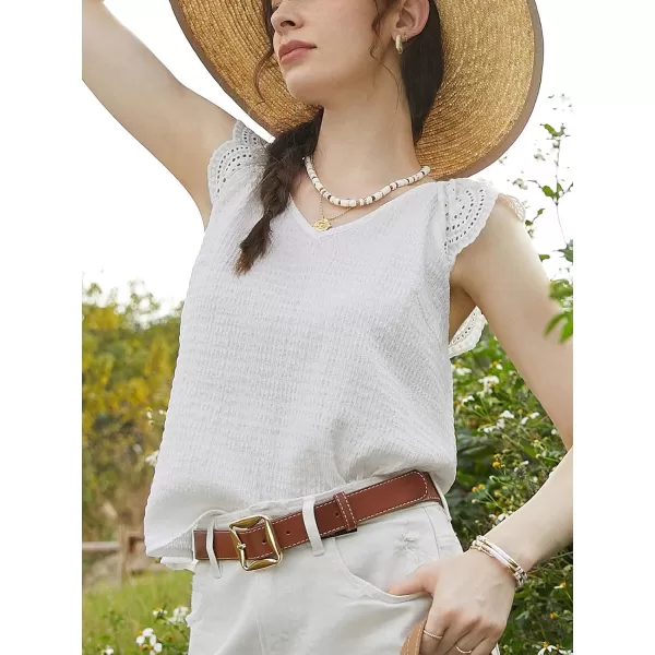 imageCUPSHE Womens Casual Sleeveless Tops HeartShaped Ruffle Blouses 2024 Summer Top TeeWhite