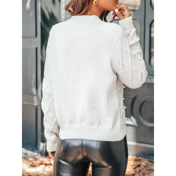 imageCUPSHE Womens Casual Square Neck Sweater Knit Long Sleeves Pullover with Faux PearlsWhite