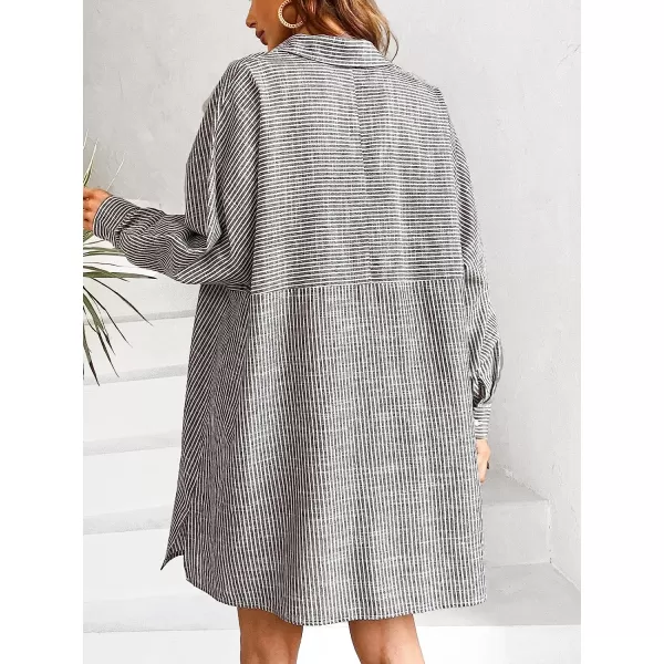 imageCUPSHE Womens Casual Striped VNeck Mini Shirt Dress Lapel Collar Half Sleeve Autumn Loost Fitted DressesGrey