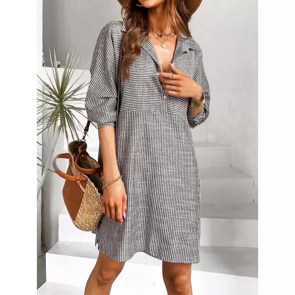 imageCUPSHE Womens Casual Striped VNeck Mini Shirt Dress Lapel Collar Half Sleeve Autumn Loost Fitted DressesGrey