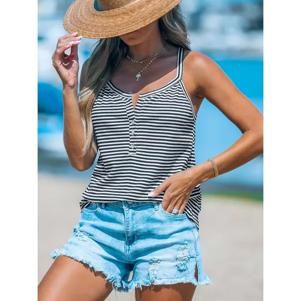 imageCUPSHE Womens Casual Tanks Sleeveless Striped Basic Tank Top Henley BlousesNavywhite Stripe