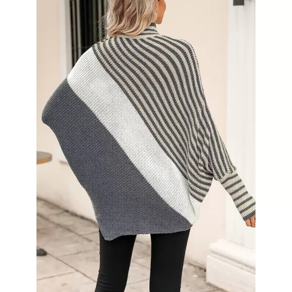 imageCUPSHE Womens Casual Turtleneck Oversized Sweater Knit Color Block Pullover with StripesGrey