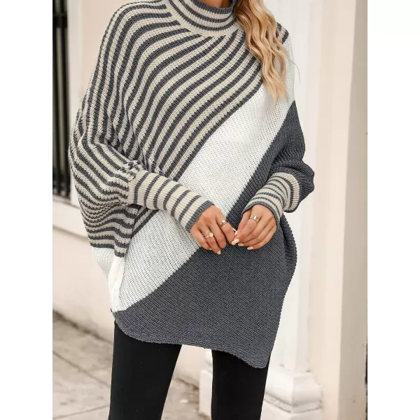 imageCUPSHE Womens Casual Turtleneck Oversized Sweater Knit Color Block Pullover with StripesGrey