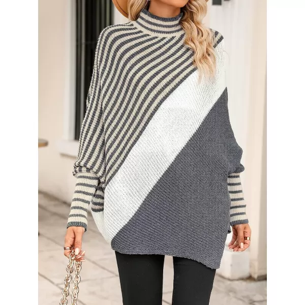 imageCUPSHE Womens Casual Turtleneck Oversized Sweater Knit Color Block Pullover with StripesGrey