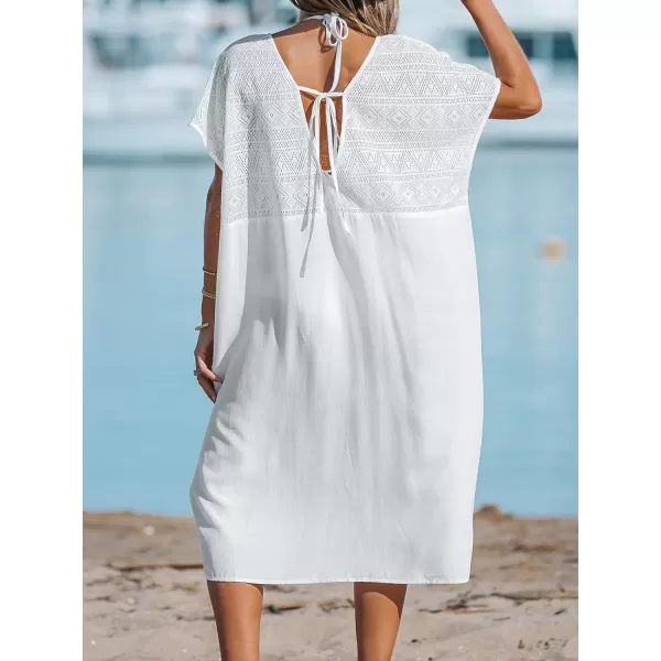imageCUPSHE Womens Casual V Neck Bathing Suit Cover Up Backless Swim Coverups for SummerWhite