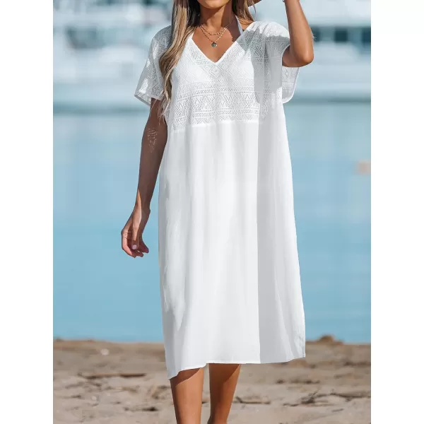 imageCUPSHE Womens Casual V Neck Bathing Suit Cover Up Backless Swim Coverups for SummerWhite