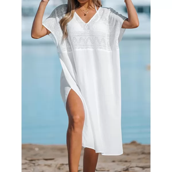 imageCUPSHE Womens Casual V Neck Bathing Suit Cover Up Backless Swim Coverups for SummerWhite
