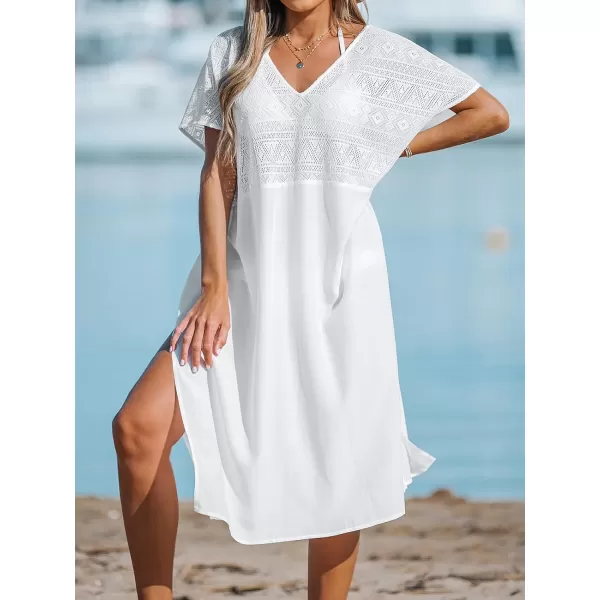 imageCUPSHE Womens Casual V Neck Bathing Suit Cover Up Backless Swim Coverups for SummerWhite
