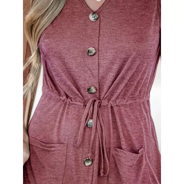 imageCUPSHE Womens Casual V Neck Button Down Short Length Dresses Drawstring Mini Dress with Patch PocketsBurgundy