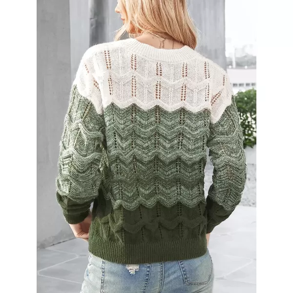 imageCUPSHE Womens Casual V Neck Knit Sweater Color Block Fall Winter Pullover with Ribbed TrimGreen