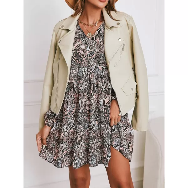 imageCUPSHE Womens Casual V Neck Short Length Dresses Flounce Elastic Waisted Dress with Paisley PrintMulticolor