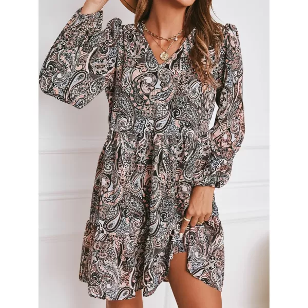 imageCUPSHE Womens Casual V Neck Short Length Dresses Flounce Elastic Waisted Dress with Paisley PrintMulticolor