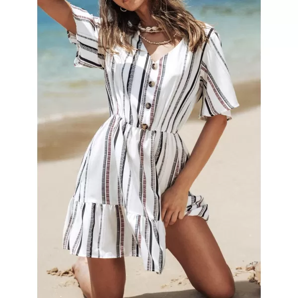imageCUPSHE Womens Casual V Neck Short Length Dresses Flounce Hem Summer Mini Dress with Button DownWhite