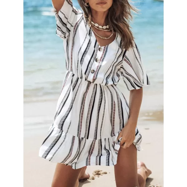 imageCUPSHE Womens Casual V Neck Short Length Dresses Flounce Hem Summer Mini Dress with Button DownWhite