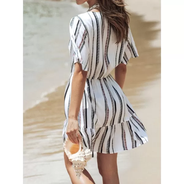 imageCUPSHE Womens Casual V Neck Short Length Dresses Flounce Hem Summer Mini Dress with Button DownWhite