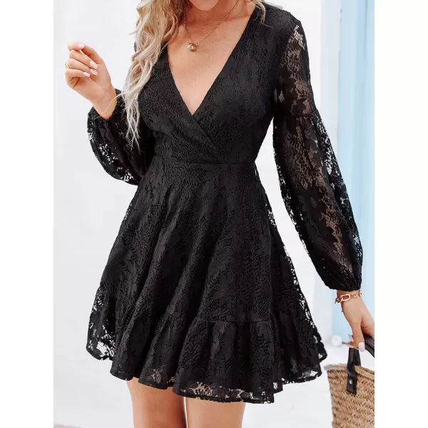 imageCUPSHE Womens Casual V Neck Short Length Dresses Long Sleeves Mini Dress with Open BackBlack