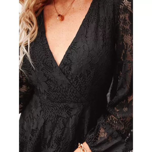 imageCUPSHE Womens Casual V Neck Short Length Dresses Long Sleeves Mini Dress with Open BackBlack