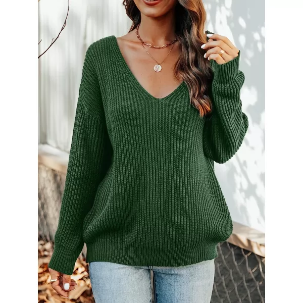 imageCUPSHE Womens Casual V Neck Sweater Fall Knit Oversize Fitted Pullover with Long SleevesGreen