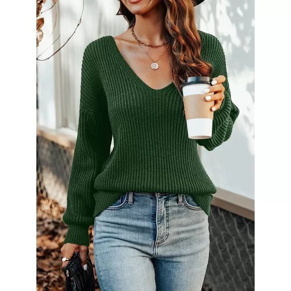 imageCUPSHE Womens Casual V Neck Sweater Fall Knit Oversize Fitted Pullover with Long SleevesGreen