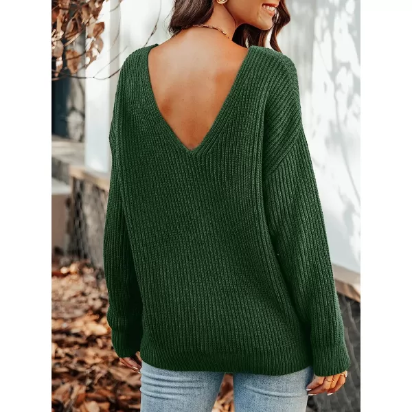 imageCUPSHE Womens Casual V Neck Sweater Fall Knit Oversize Fitted Pullover with Long SleevesGreen