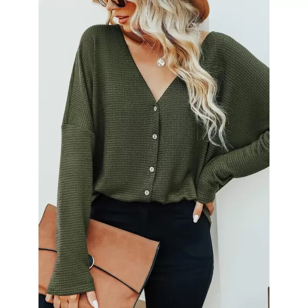 imageCUPSHE Womens Casual V Neck Sweater Fall Long Sleeves Knit Cardigan with Button FrontOlive Green