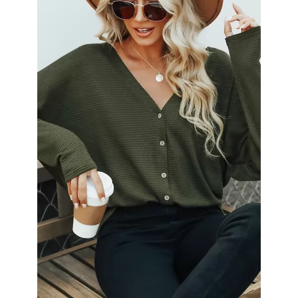 imageCUPSHE Womens Casual V Neck Sweater Fall Long Sleeves Knit Cardigan with Button FrontOlive Green