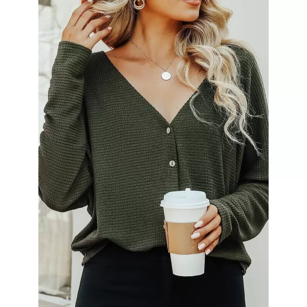 imageCUPSHE Womens Casual V Neck Sweater Fall Long Sleeves Knit Cardigan with Button FrontOlive Green