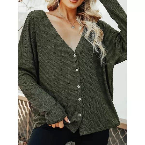 imageCUPSHE Womens Casual V Neck Sweater Fall Long Sleeves Knit Cardigan with Button FrontOlive Green