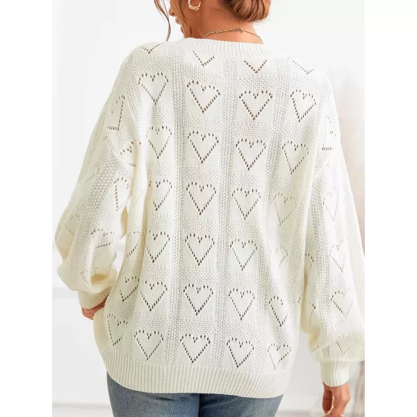 imageCUPSHE Womens Casual V Neck Sweater Lightweight Soft Knit Pointelle Pullover with Long SleevesWhite