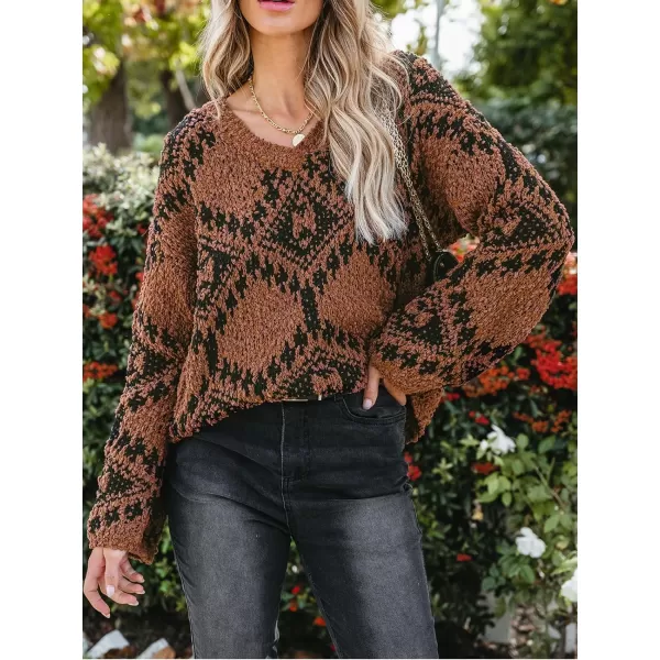 imageCUPSHE Womens Chenille Knit V Neck Fall Sweaters Long Sleeves Pullover with Ribbed TrimBrown