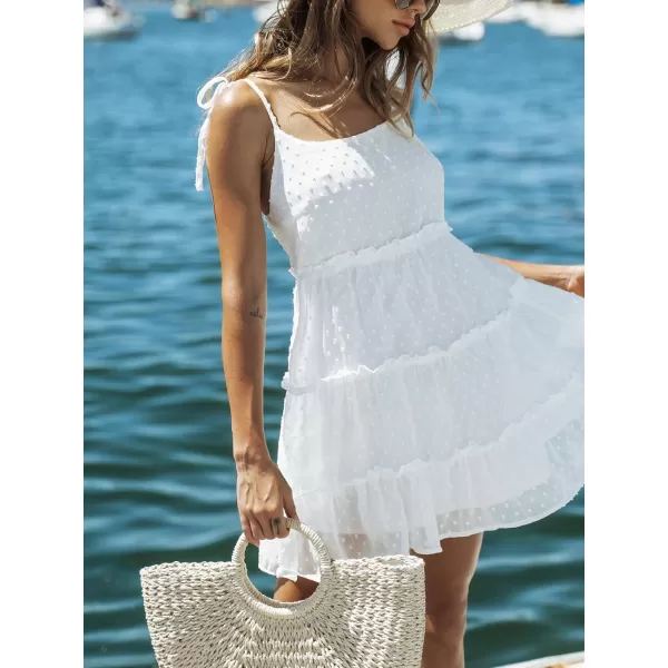 imageCUPSHE Womens Chiffon Clip Dot Mini Dress Scoop Neck Tiered Ruffled A Line DressWhite