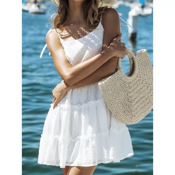 imageCUPSHE Womens Chiffon Clip Dot Mini Dress Scoop Neck Tiered Ruffled A Line DressWhite