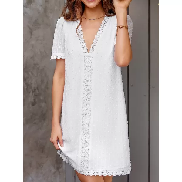 imageCUPSHE Womens Clip Dot Mini Dress V Neck Scalloped Lace Chiffon Straight DressWhite