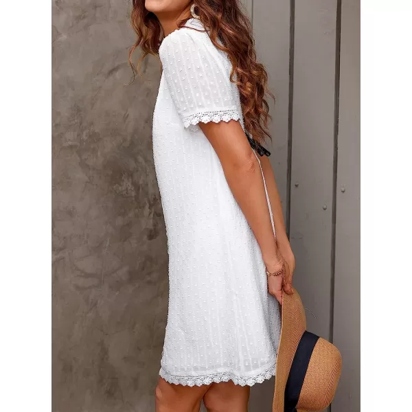 imageCUPSHE Womens Clip Dot Mini Dress V Neck Scalloped Lace Chiffon Straight DressWhite