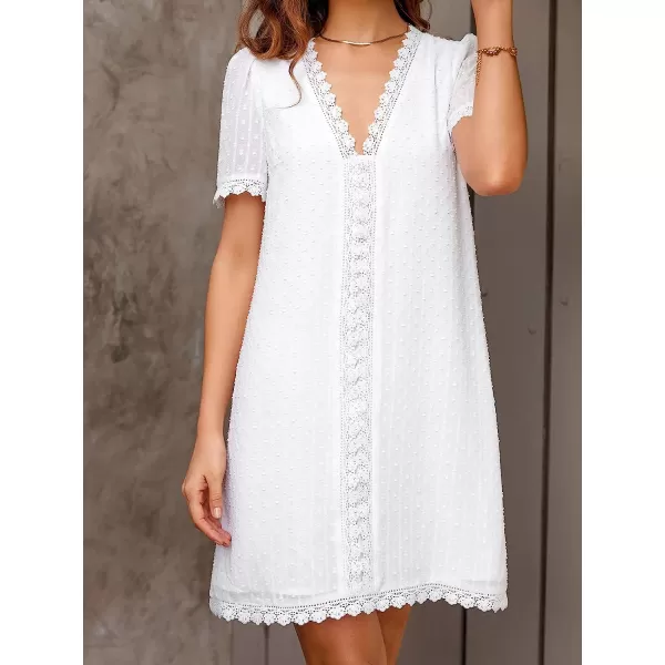 imageCUPSHE Womens Clip Dot Mini Dress V Neck Scalloped Lace Chiffon Straight DressWhite