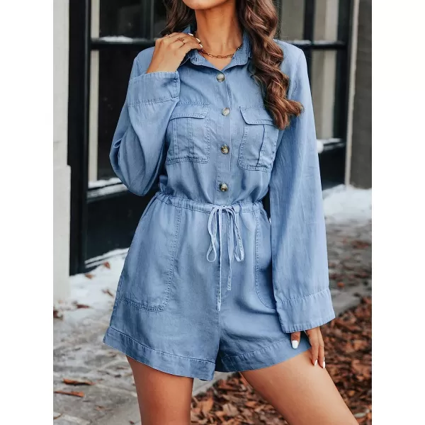 imageCUPSHE Womens Collar Front Jumpsuit Drawstring Waist Button with PocketsBlue