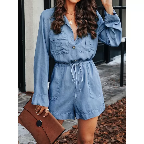 imageCUPSHE Womens Collar Front Jumpsuit Drawstring Waist Button with PocketsBlue