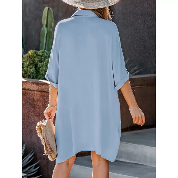imageCUPSHE Womens Collared Neck Dresses for Summer Button Shirt Half Sleeve Mini Beach Cover Up DressBlue