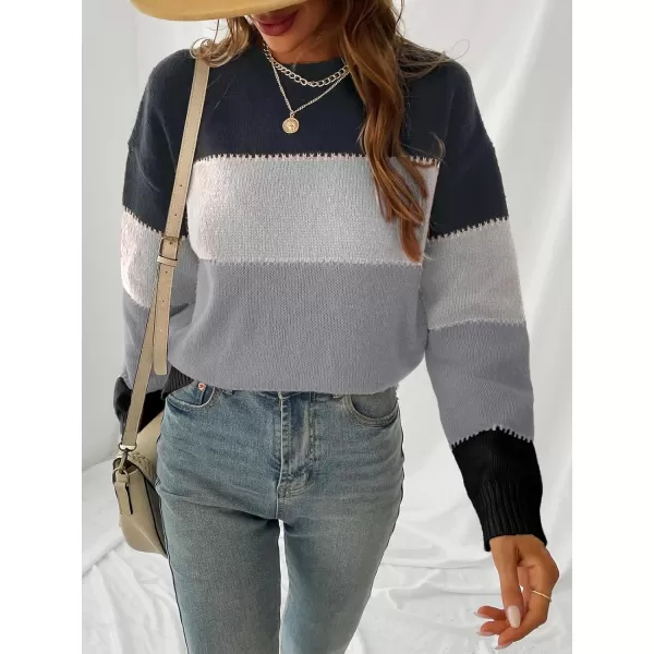 imageCUPSHE Womens Color Block Crewneck Long Sleeves Ribbed Knit Pullover Sweater TopsIron