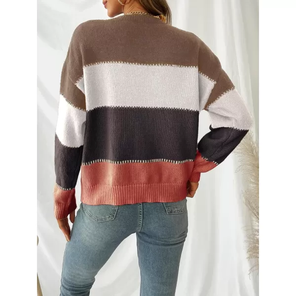 imageCUPSHE Womens Color Block Crewneck Long Sleeves Ribbed Knit Pullover Sweater TopsRed