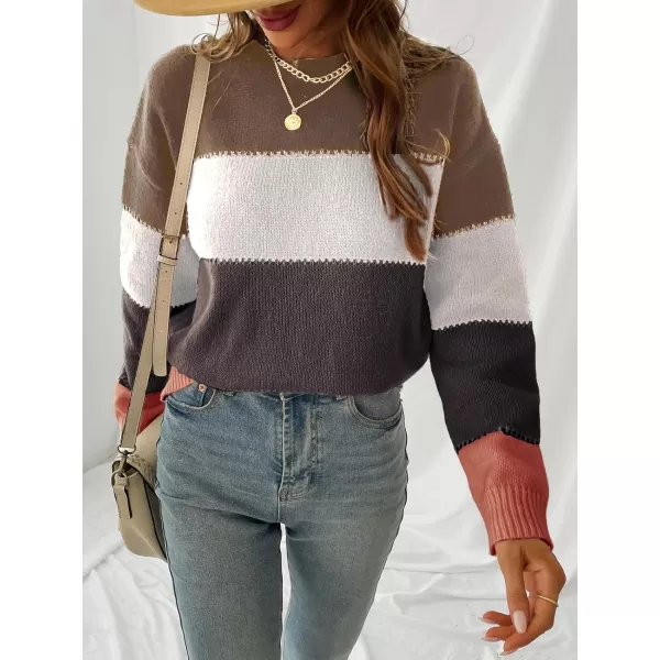 imageCUPSHE Womens Color Block Crewneck Long Sleeves Ribbed Knit Pullover Sweater TopsRed