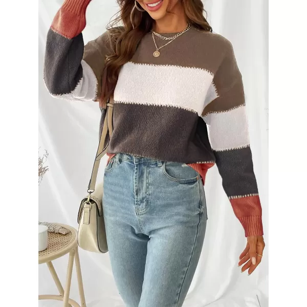 imageCUPSHE Womens Color Block Crewneck Long Sleeves Ribbed Knit Pullover Sweater TopsRed
