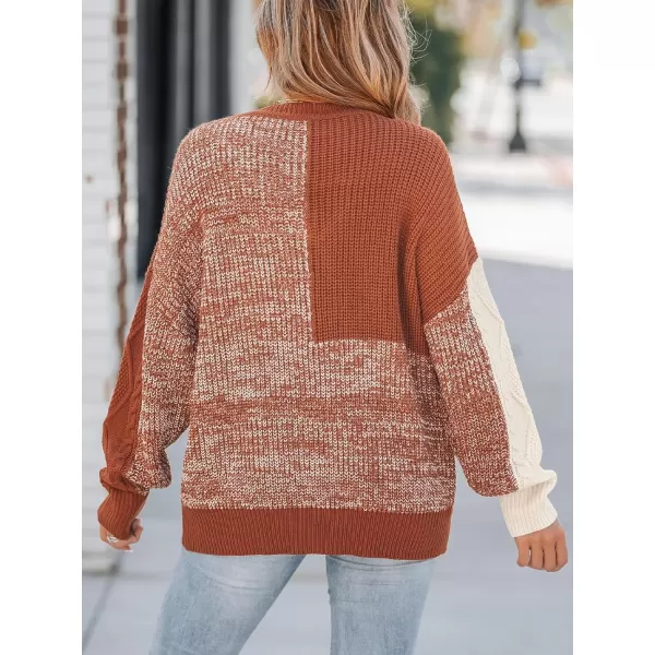 imageCUPSHE Womens Color Block Sweaters Long Sleeve V Neck Pullover Knit Jumper TopsBrick Red