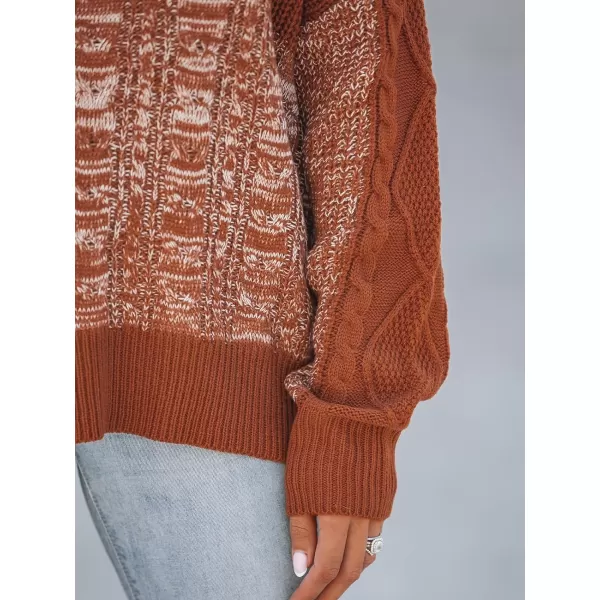 imageCUPSHE Womens Color Block Sweaters Long Sleeve V Neck Pullover Knit Jumper TopsBrick Red