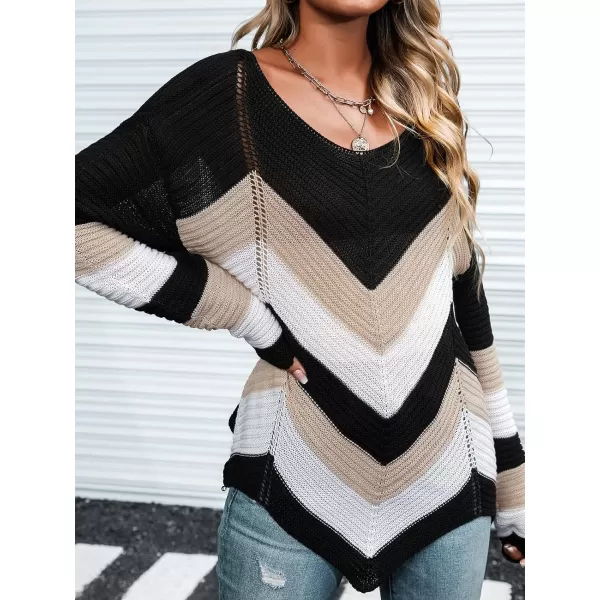 imageCUPSHE Womens Colorblock Sweater Winter Long Sleeve Scoop Neck Casual Ribbed Knit PulloverMulticolored