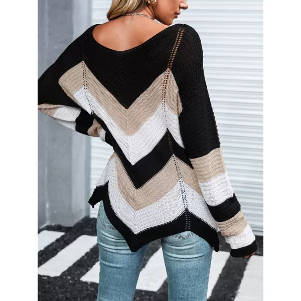 imageCUPSHE Womens Colorblock Sweater Winter Long Sleeve Scoop Neck Casual Ribbed Knit PulloverMulticolored