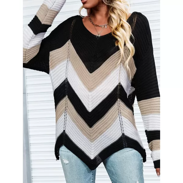imageCUPSHE Womens Colorblock Sweater Winter Long Sleeve Scoop Neck Casual Ribbed Knit PulloverMulticolored