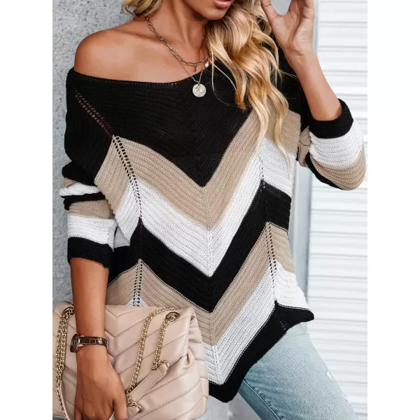 imageCUPSHE Womens Colorblock Sweater Winter Long Sleeve Scoop Neck Casual Ribbed Knit PulloverMulticolored