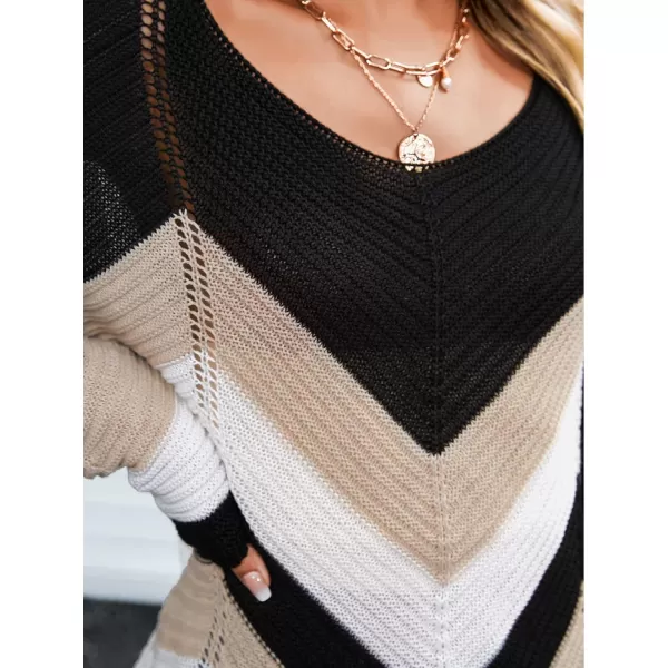 imageCUPSHE Womens Colorblock Sweater Winter Long Sleeve Scoop Neck Casual Ribbed Knit PulloverMulticolored