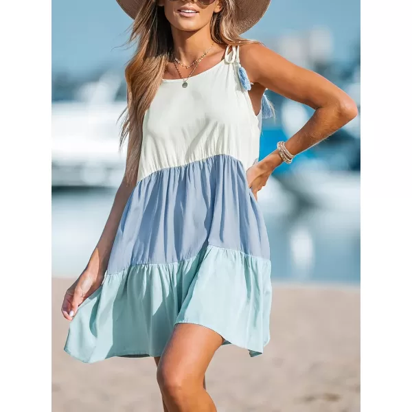 imageCUPSHE Womens Colorblock Tassel Tie Mini Dress Sleeveless Dresses Casual SummerBlue
